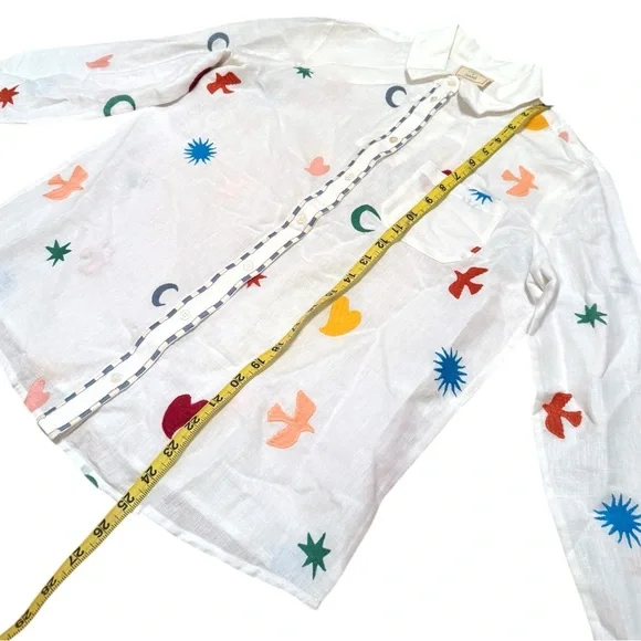TOMBOY SHIRT SEZANE PANGEA BLOUSE BUTTON UP TOP WHITE NWT SIZE 36 Embroidery - Picture 6 of 10